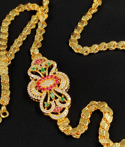 Grand Side Pendant Stone Mugappu Chain