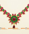 NCKN051 - Semi Precious Ruby Emerald Necklace Flower Design with Stone Work Ear Rings Online