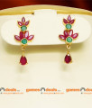 NCKN051 - Semi Precious Ruby Emerald Necklace Flower Design with Stone Work Ear Rings Online