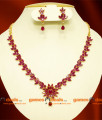 NCKN066 - Semi Precious Ruby Necklace Flower Design with Stone Work Ear Rings Online