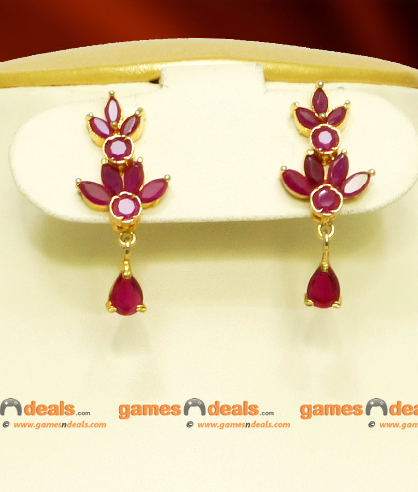 NCKN066 - Semi Precious Ruby Necklace Flower Design with Stone Work Ear Rings Online
