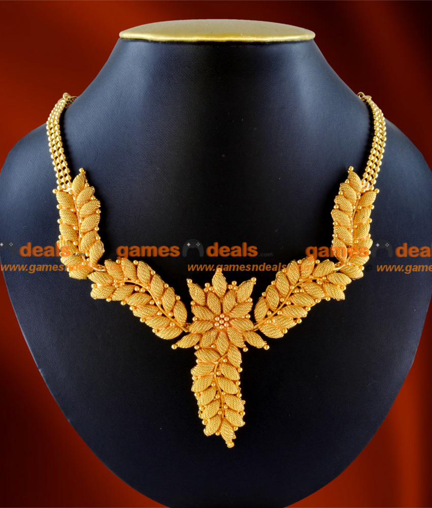 NCKN39 - Exculsive Hand Made Gold Plated Party Wear Roman Golden Leaf Necklace