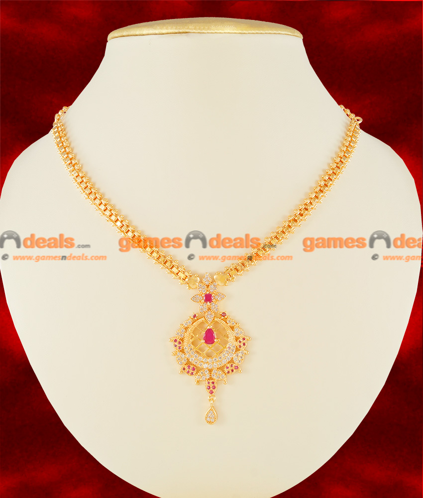 NCKN103 - Semi Precious Zircon Ruby Dollar Regular Wear Necklace Design