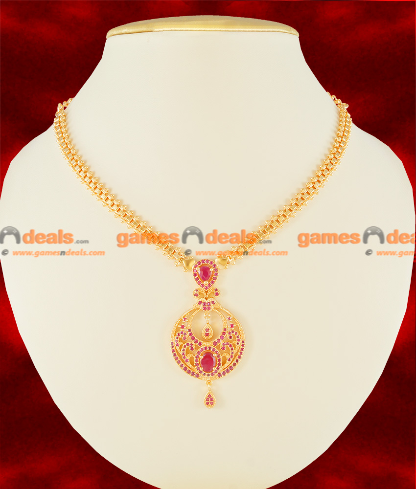 NCKN105 - First Quality Semi Precious Zircon Ruby Stone Party Wear Necklace
