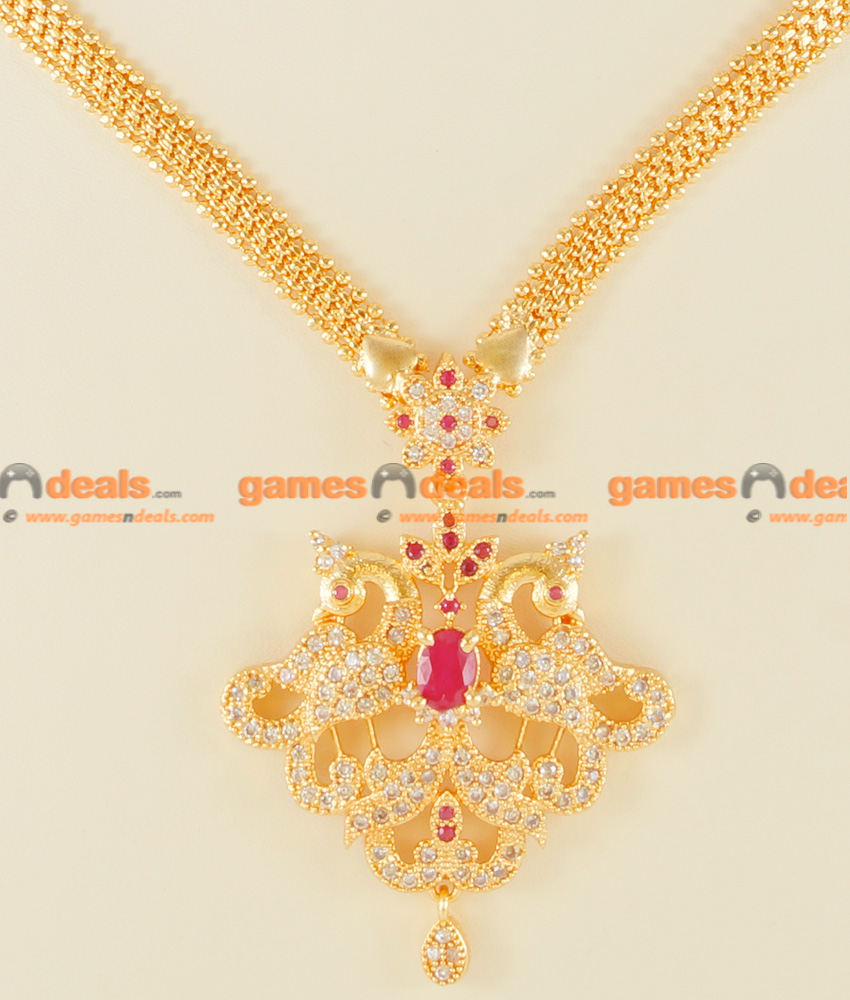 NCKN107 - Gold Plated Peacock Dollar White Zircon Stone Party Wear Necklace