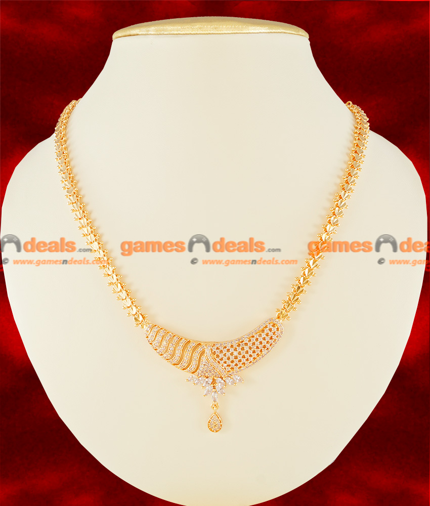NCKN110 - Attractive Gold Plated Imitation Semi Precious White Stone Necklace NCKN110 - Attractive Gold Plated Imitation Semi Precious White Stone Necklace