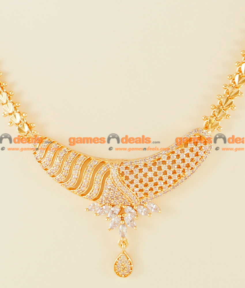 NCKN110 - Attractive Gold Plated Imitation Semi Precious White Stone Necklace