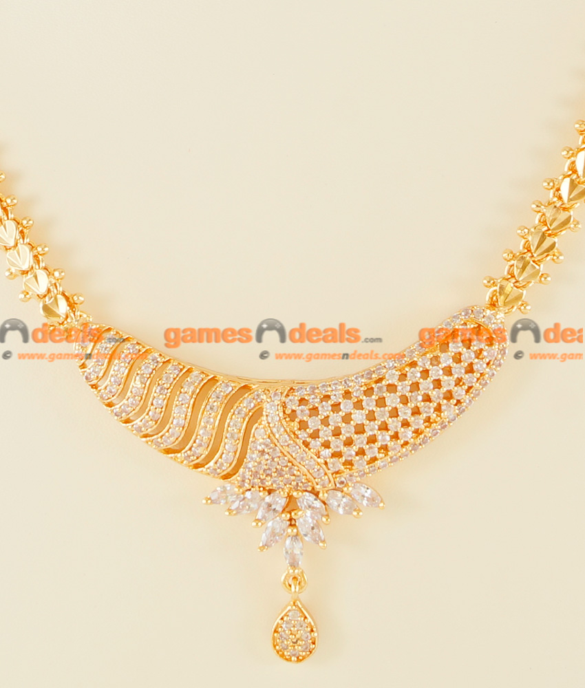 NCKN110 - Attractive Gold Plated Imitation Semi Precious White Stone Necklace NCKN110 - Attractive Gold Plated Imitation Semi Precious White Stone Necklace