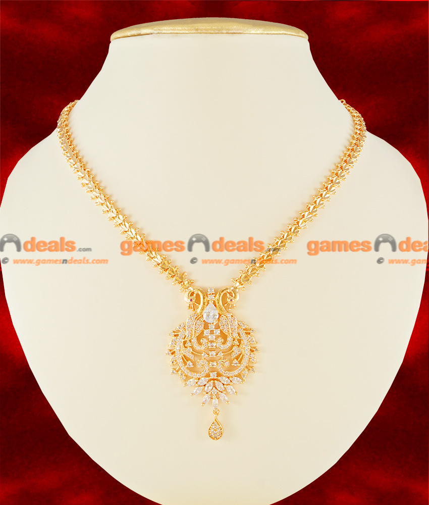 NCKN112 - Teenage Party Necklace Peacock Dollar Semi Precious Zircon White Stone 