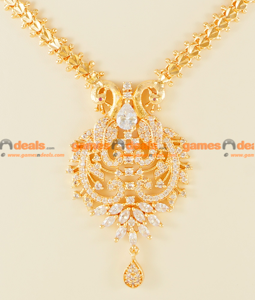 NCKN112 - Teenage Party Necklace Peacock Dollar Semi Precious Zircon White Stone NCKN112 - Teenage Party Necklace Peacock Dollar Semi Precious Zircon White Stone