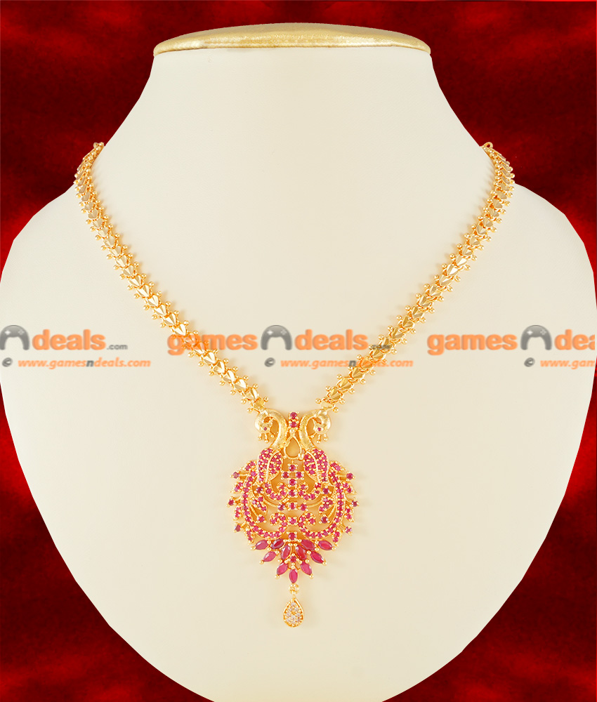NCKN113 - Teenage Party Necklace Peacock Dollar Semi Precious Zircon Ruby Stone NCKN113 - Teenage Party Necklace Peacock Dollar Semi Precious Zircon Ruby Stone
