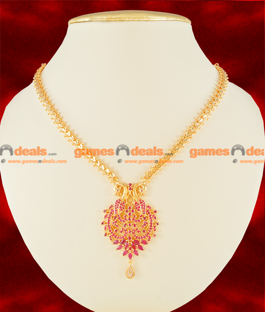 NCKN113 - Teenage Party Necklace Peacock Dollar Semi Precious Zircon Ruby Stone 