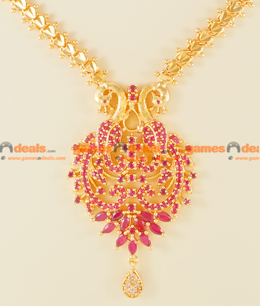 NCKN113 - Teenage Party Necklace Peacock Dollar Semi Precious Zircon Ruby Stone NCKN113 - Teenage Party Necklace Peacock Dollar Semi Precious Zircon Ruby Stone