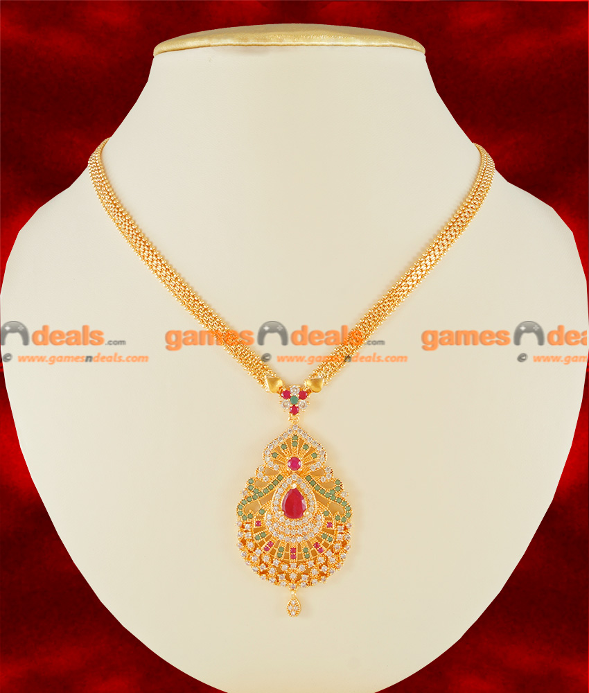 NCKN114 - Semi Precious CZ Ruby Stone Party Wear Big Dollar Design Necklace NCKN114 - Semi Precious CZ Ruby Stone Party Wear Big Dollar Design Necklace