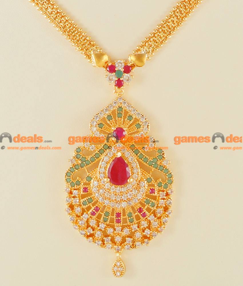 NCKN114 - Semi Precious CZ Ruby Stone Party Wear Big Dollar Design Necklace NCKN114 - Semi Precious CZ Ruby Stone Party Wear Big Dollar Design Necklace