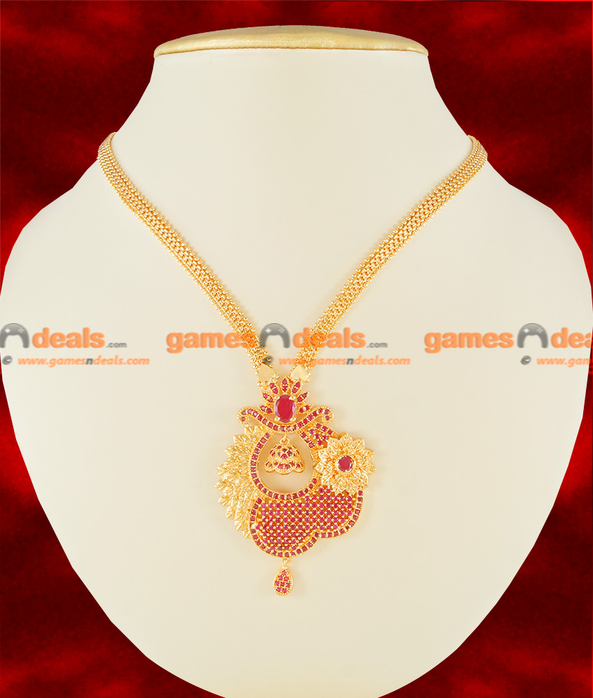 NCKN115 - Semi Precious Ruby Stone Party Wear Big Flower Dollar Design Necklace