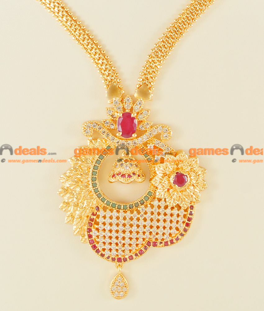 NCKN116 - Semi Precious Ruby Emerald Stone Big Flower Dollar Design Necklace