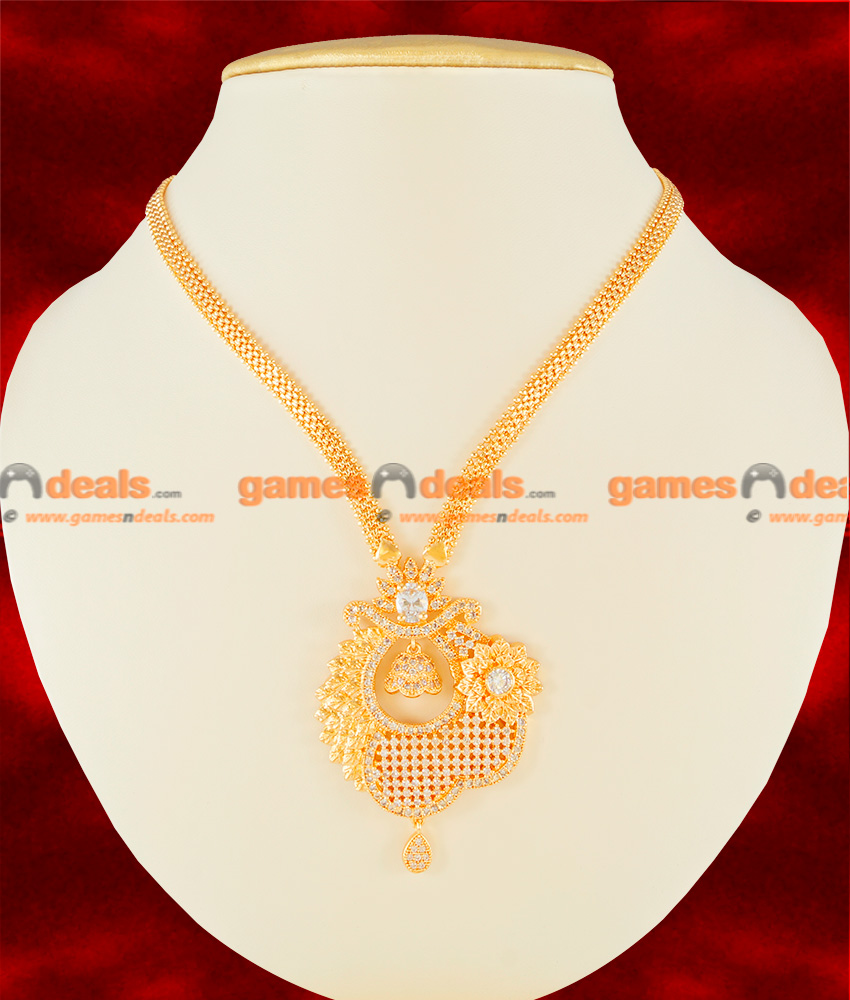 NCKN117 - Gold Plated White Zircon Stone Party Wear Dancing Big Flower Necklace NCKN117 - Gold Plated White Zircon Stone Party Wear Dancing Big Flower Necklace
