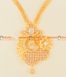NCKN117 -  Gold Plated White Zircon Stone Party Wear Dancing Big Flower Necklace