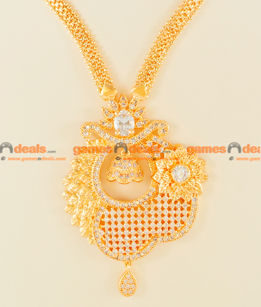 NCKN117 - Gold Plated White Zircon Stone Party Wear Dancing Big Flower Necklace NCKN117 - Gold Plated White Zircon Stone Party Wear Dancing Big Flower Necklace