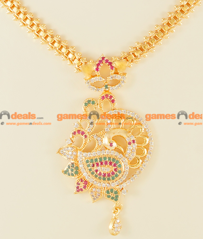 NCKN119 - Semi Precious Zircon Ruby Stone Peacock Dollar Necklace NCKN119 - Semi Precious Zircon Ruby Stone Peacock Dollar Necklace