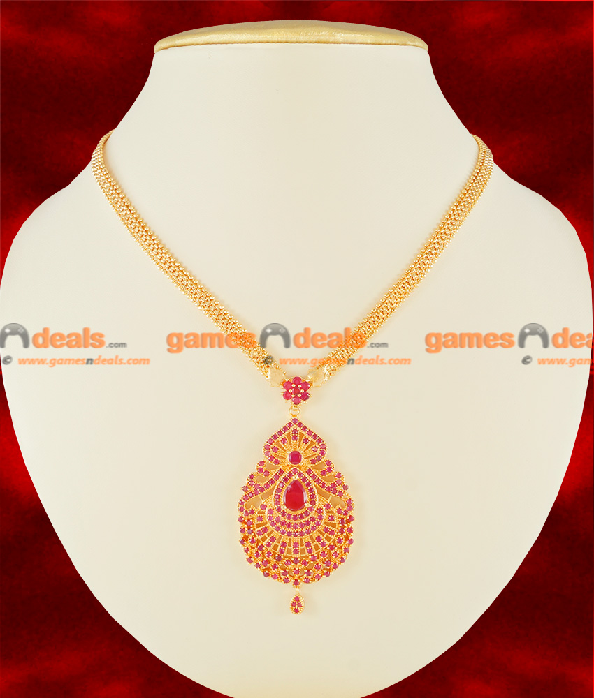 NCKN121 - Semi Precious CZ Ruby Stone Party Wear Big Dollar Design Necklace NCKN121 - Semi Precious CZ Ruby Stone Party Wear Big Dollar Design Necklace