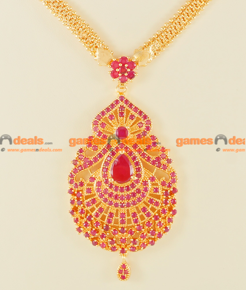NCKN121 - Semi Precious CZ Ruby Stone Party Wear Big Dollar Design Necklace