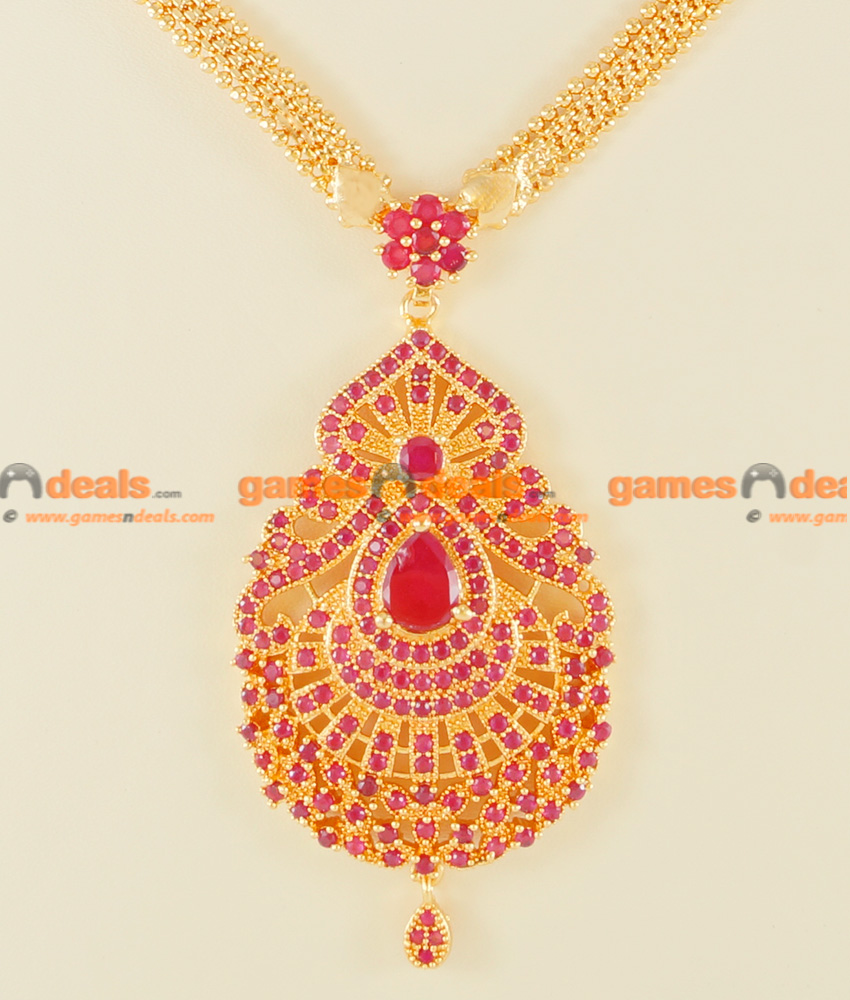 NCKN121 - Semi Precious CZ Ruby Stone Party Wear Big Dollar Design Necklace NCKN121 - Semi Precious CZ Ruby Stone Party Wear Big Dollar Design Necklace