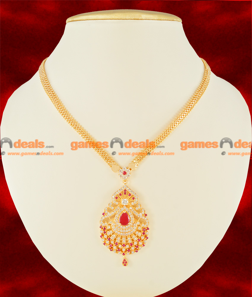 NCKN122 - Gold Plated Imitation CZ Ruby Stone Big Dollar Design Necklace