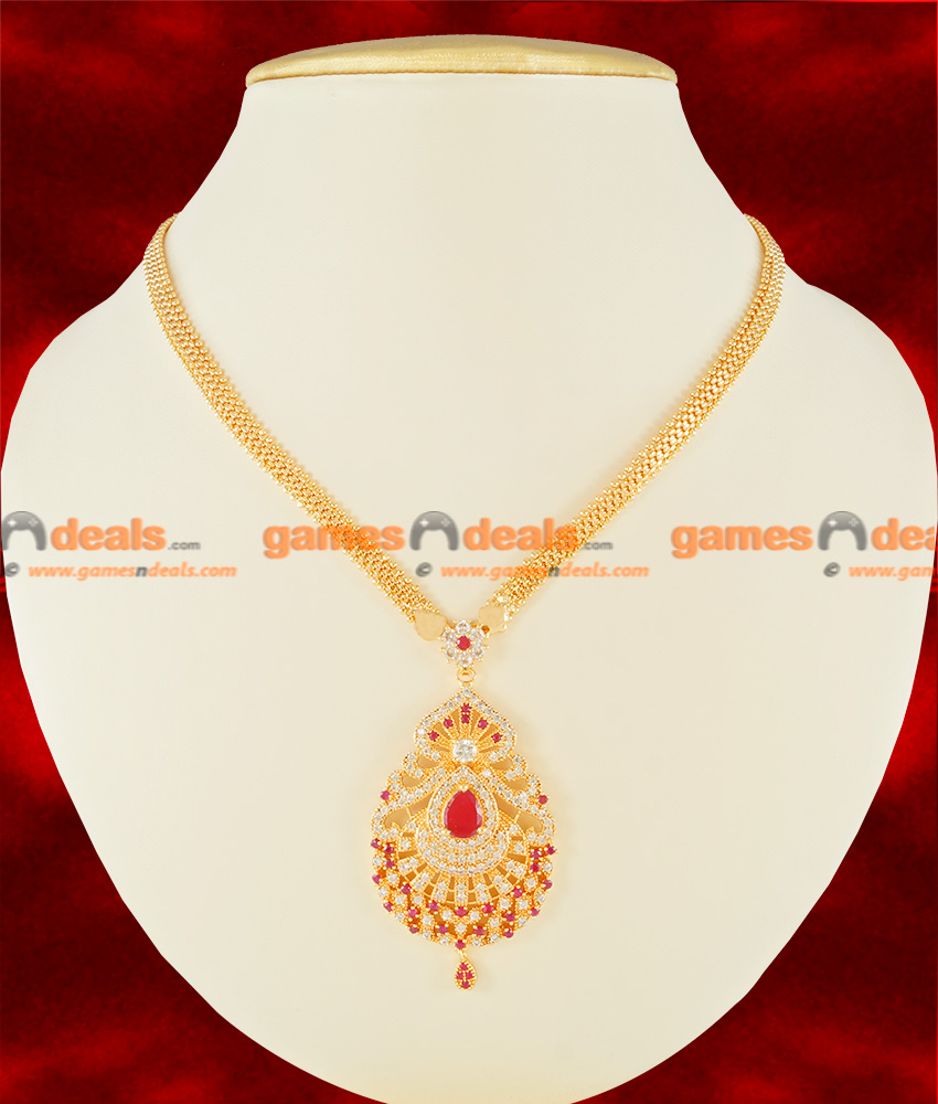 NCKN122 - Gold Plated Imitation CZ Ruby Stone Big Dollar Design Necklace NCKN122 - Gold Plated Imitation CZ Ruby Stone Big Dollar Design Necklace