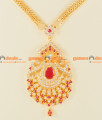 NCKN122 - Gold Plated Imitation CZ Ruby Stone Big Dollar Design Necklace NCKN122 - Gold Plated Imitation CZ Ruby Stone Big Dollar Design Necklace