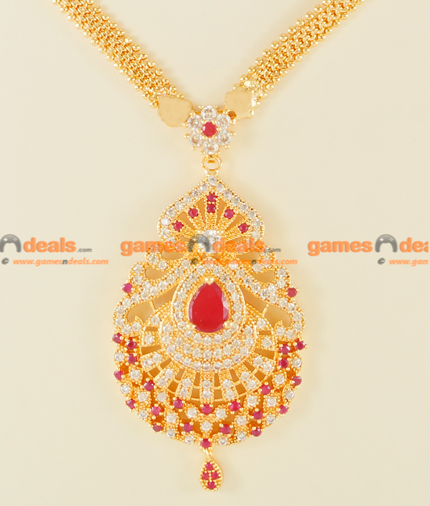 NCKN122 - Gold Plated Imitation CZ Ruby Stone Big Dollar Design Necklace NCKN122 - Gold Plated Imitation CZ Ruby Stone Big Dollar Design Necklace
