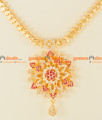 NCKN124 - Semi Precious CZ Ruby Stone Heartin Chain Flower Dollar Necklace