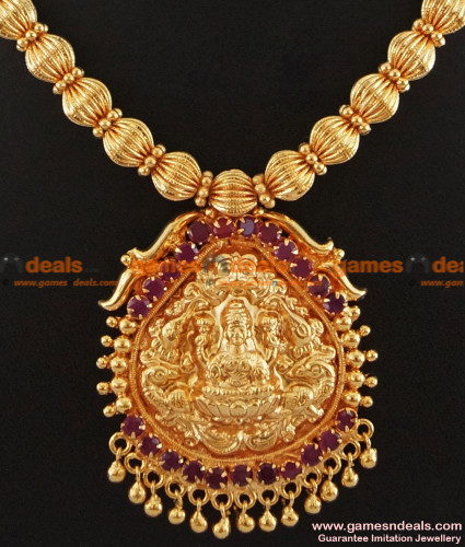 Gold Plated Lakshmi Necklace Beaded 