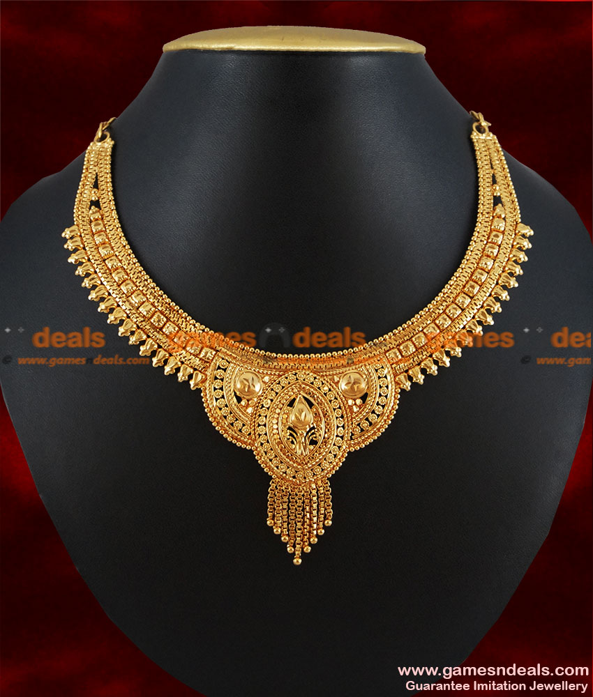 NCKN136 - Gold Plated Necklace Traditional Culcutta Choker Design Necklace