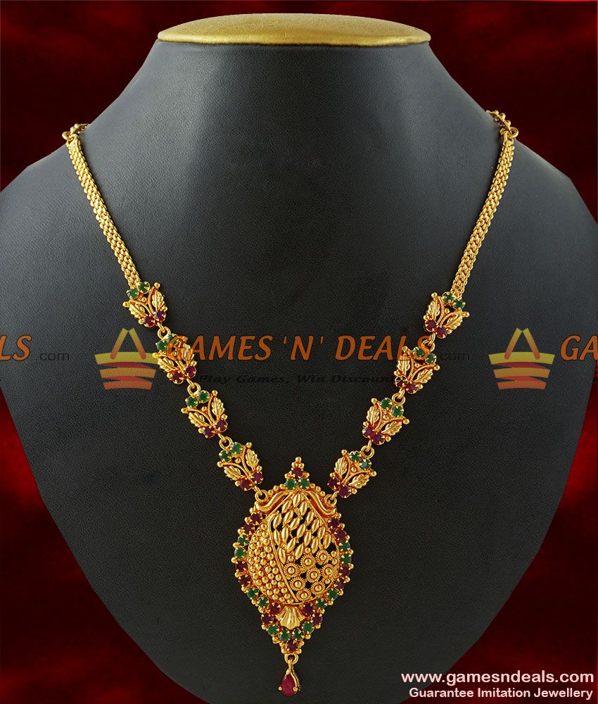NCKN149 - Semi-Precious Imitation Ruby Emerald Stone Necklace Design NCKN149 - Semi-Precious Imitation Ruby Emerald Stone Necklace Design