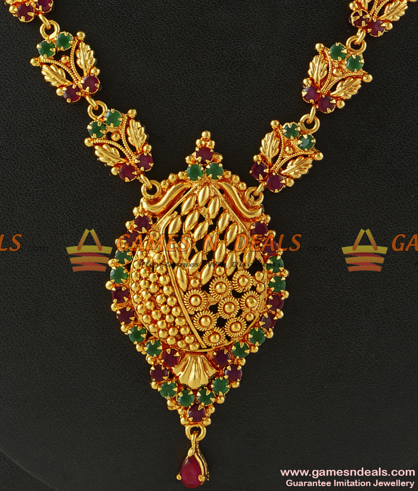 NCKN149 - Semi-Precious Imitation Ruby Emerald Stone Necklace Design NCKN149 - Semi-Precious Imitation Ruby Emerald Stone Necklace Design