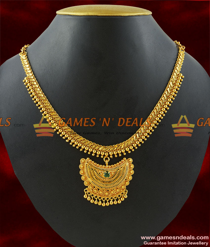 NCKN150 - Imitation Emerald Stone Big Dollar Necklace Party Wear Jewellery