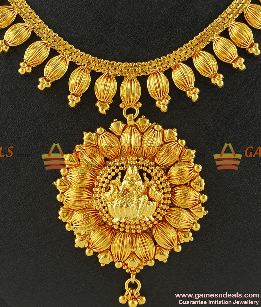 NCKN151 - Gold Plated Lakshmi Dollar Imitation Necklace Beaded Temple Jewelry