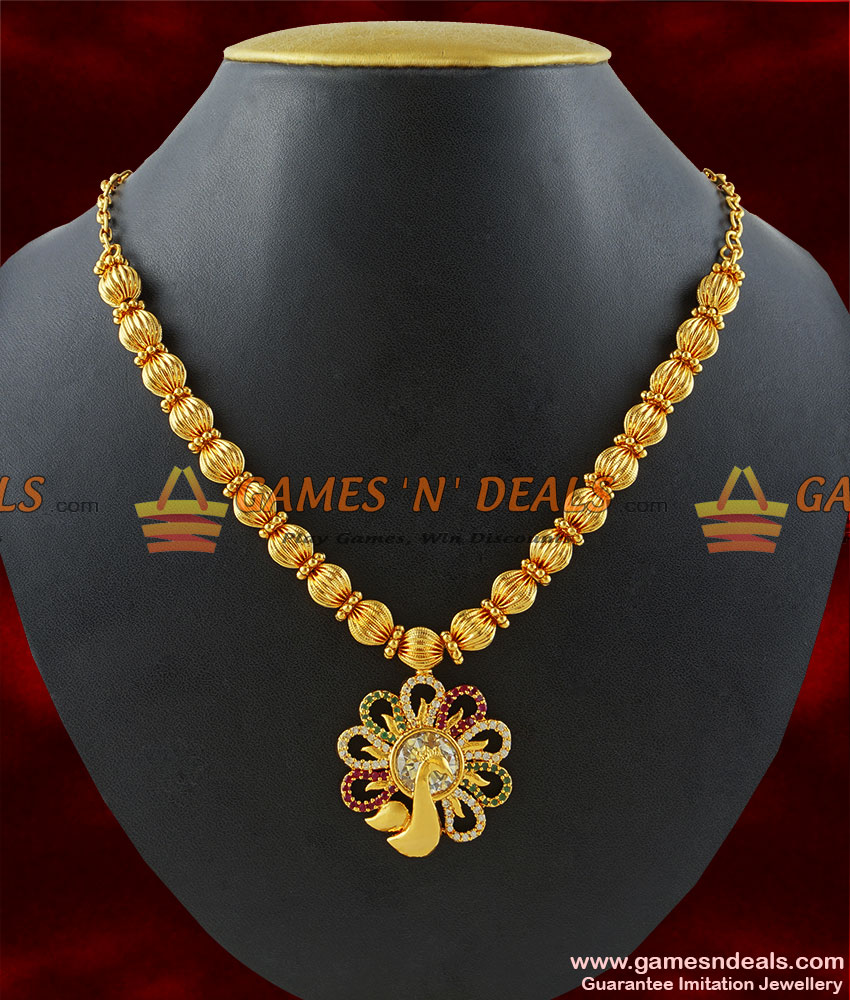 NCKN162 - Bright Attractive Peacock Ruby Zircon Big Stone Gold Plated Necklace