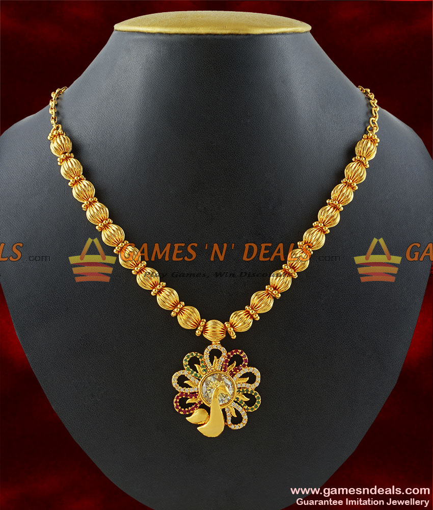 NCKN162 - Bright Attractive Peacock Ruby Zircon Big Stone Gold Plated Necklace NCKN162 - Bright Attractive Peacock Ruby Zircon Big Stone Gold Plated Necklace