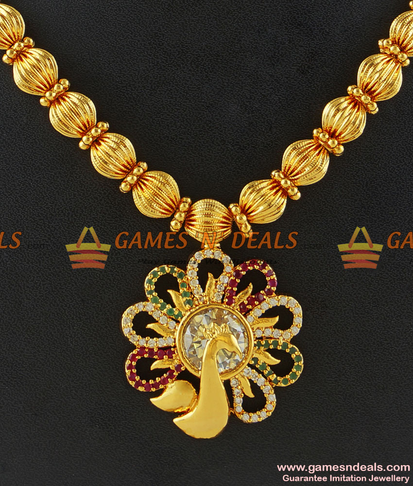 NCKN162 - Bright Attractive Peacock Ruby Zircon Big Stone Gold Plated Necklace NCKN162 - Bright Attractive Peacock Ruby Zircon Big Stone Gold Plated Necklace
