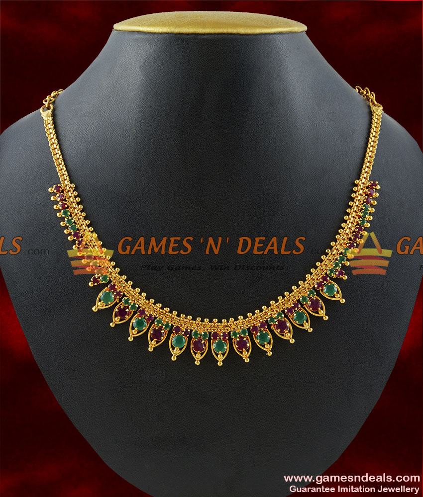 NCKN164 - Handmade Semi-Precious Imitation Ruby Emerald Stone Necklace