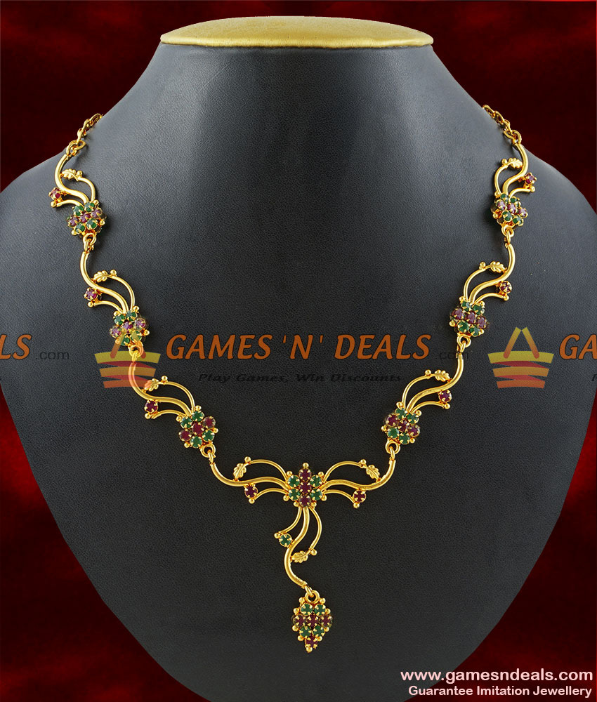 NCKN165 - Trendy Teen Design Semi-Precious Ruby Emerald Stone Necklace NCKN165 - Trendy Teen Design Semi-Precious Ruby Emerald Stone Necklace