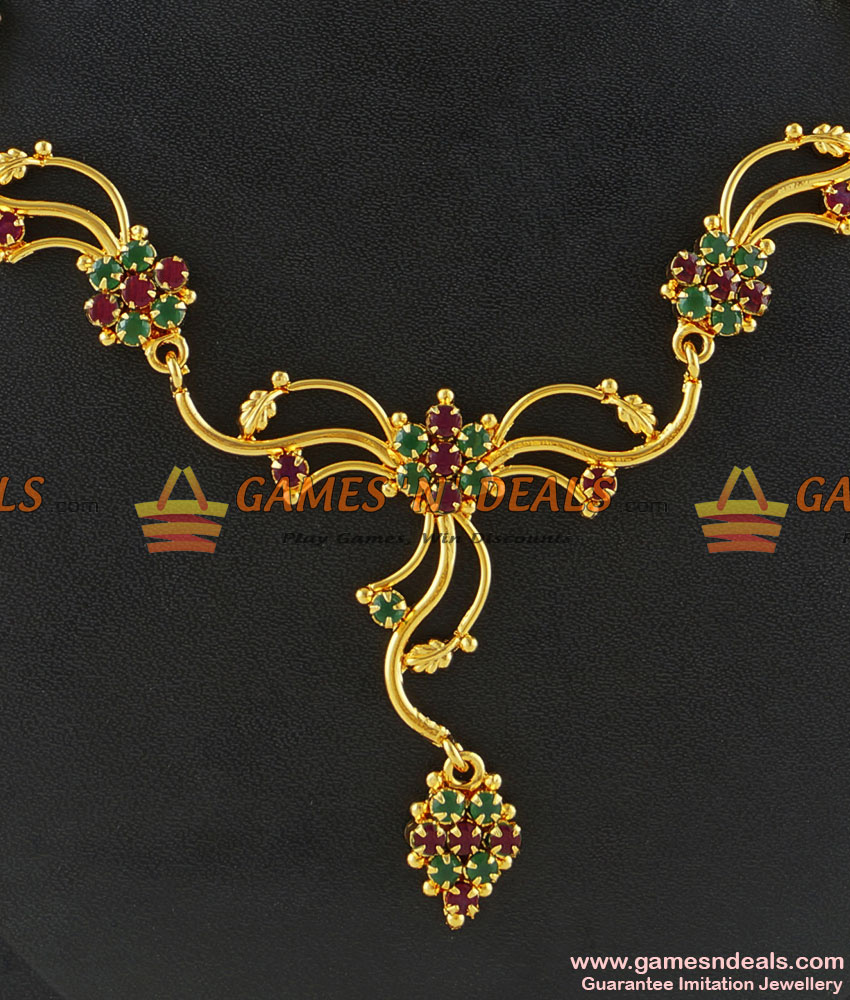 NCKN165 - Trendy Teen Design Semi-Precious Ruby Emerald Stone Necklace NCKN165 - Trendy Teen Design Semi-Precious Ruby Emerald Stone Necklace