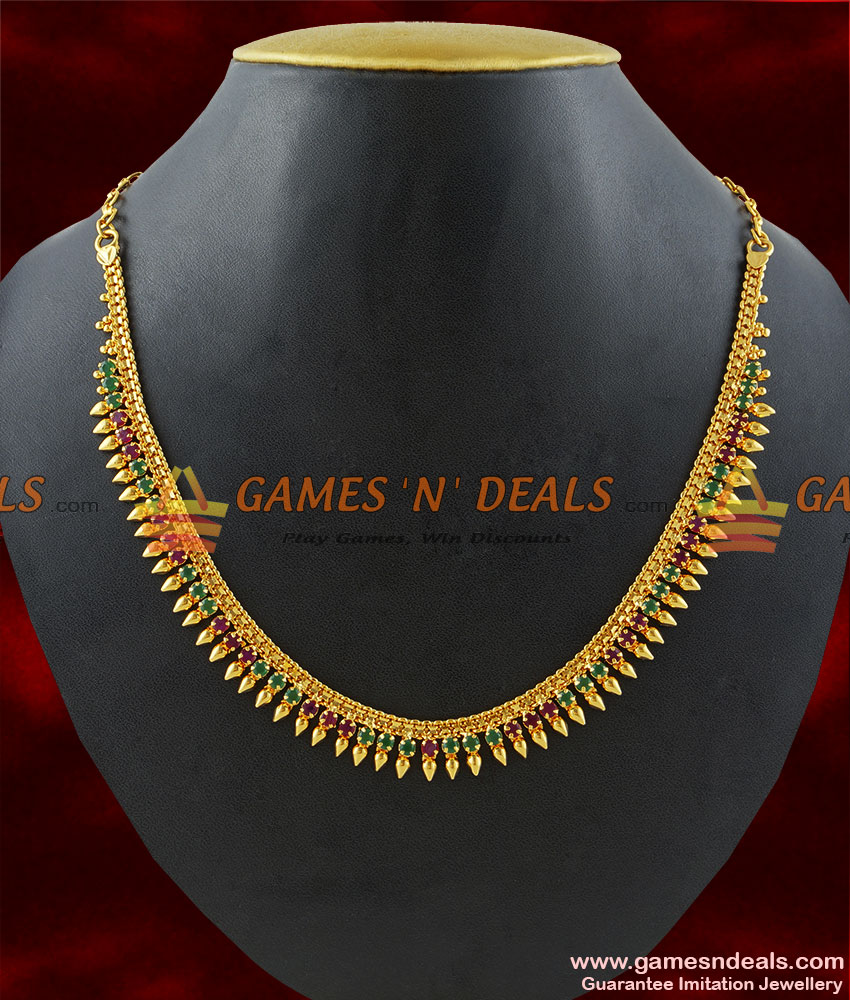NCKN167 - Gold Plated Traditional Mullaipoo Malai Choker Stone Necklace