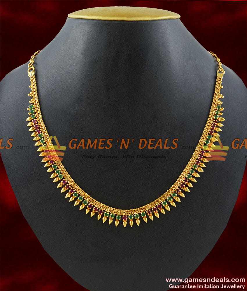 NCKN167 - Gold Plated Traditional Mullaipoo Malai Choker Stone Necklace NCKN167 - Gold Plated Traditional Mullaipoo Malai Choker Stone Necklace