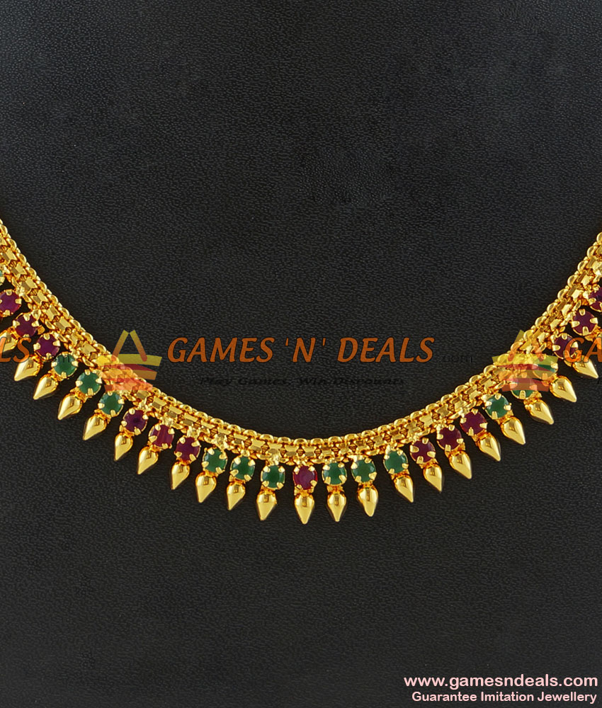 NCKN167 - Gold Plated Traditional Mullaipoo Malai Choker Stone Necklace NCKN167 - Gold Plated Traditional Mullaipoo Malai Choker Stone Necklace