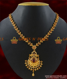 NCKN183 - Gold Plated Full Zircon Ruby White Stone Party Wear Peacock Necklace