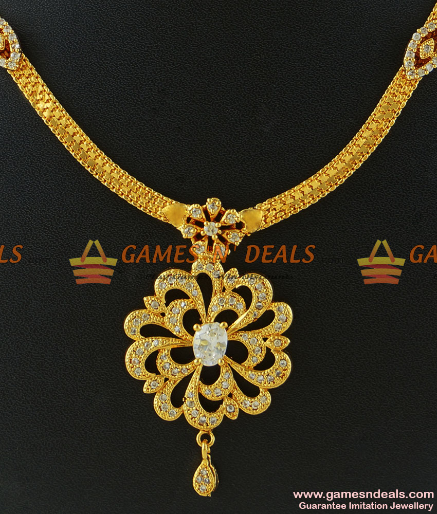 NCKN192 - Unique Gold Plated Imitation Semi Precious White Stone Necklace
